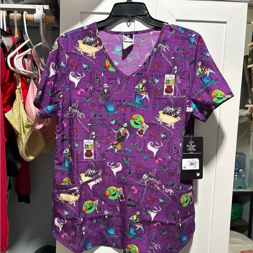 Disney Purple Nightmare Before Christmas Medical Scrub Top